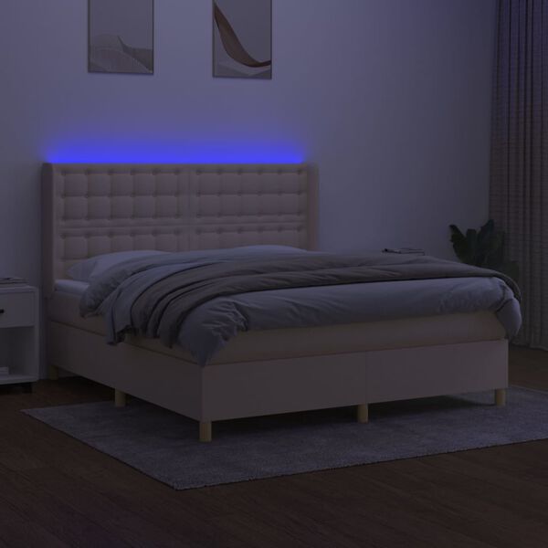 vidaXL Sommier &agrave; lattes de lit matelas et LED Cr&egrave;me 160x200 cm Tissu