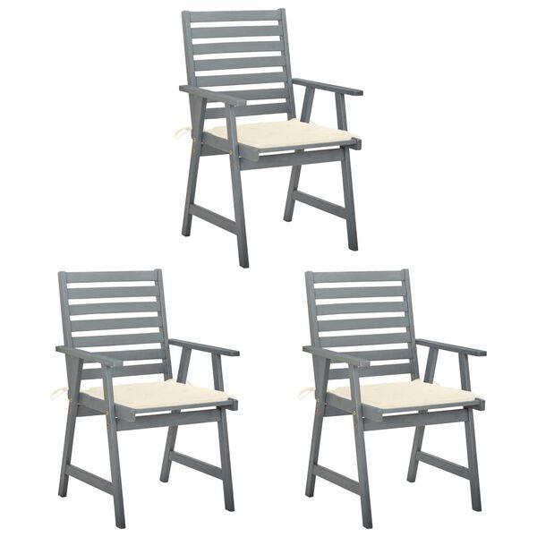 vidaXL Chaises &agrave; manger d'ext&eacute;rieur lot de 3 et coussins Acacia massif