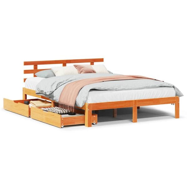 vidaXL Cadre de lit avec tiroirs sans matelas cire marron 140x190 cm