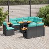 vidaXL Salon de jardin avec coussins 9 pcs noir r&eacute;sine tress&eacute;e acacia