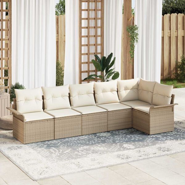 vidaXL Ensemble de canapé de jardin avec coussin 6 pcs Beige polyrotin
