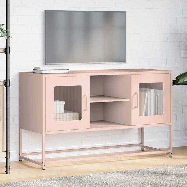 vidaXL Meuble TV rose 100,5x39x60,5 cm acier