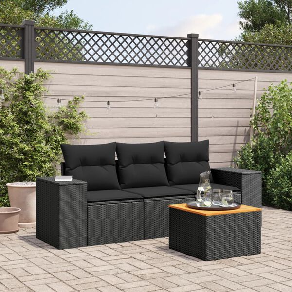 vidaXL Salon de jardin 4 pcs avec coussins noir r&eacute;sine tress&eacute;e