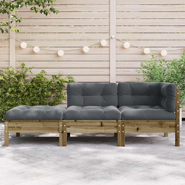 vidaXL Canapé de jardin avec coussins et repose-pied 3 places
