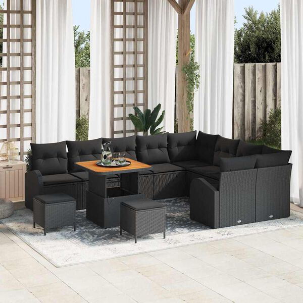 vidaXL Ensemble de canap&eacute; de jardin 12 pcs Noir Poly rotin