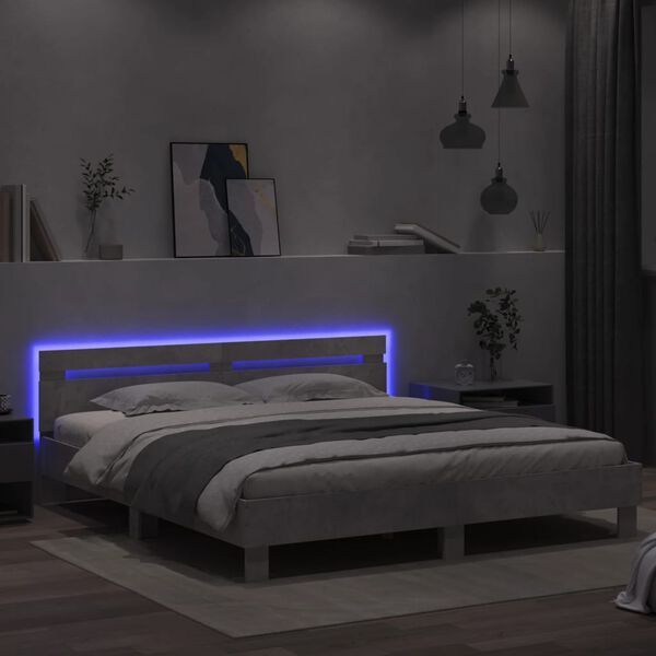 vidaXL Cadre de lit avec LED sans matelas gris b&eacute;ton 180x200 cm