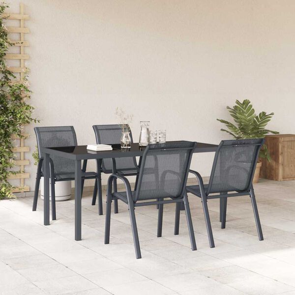 vidaXL Chaises empilables de jardin lot de 4 Gris Tissu textil&egrave;ne