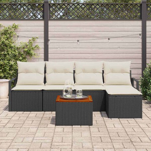 vidaXL Ensemble de canapé de jardin avec coussin 6 pcs Noir Poly rotin