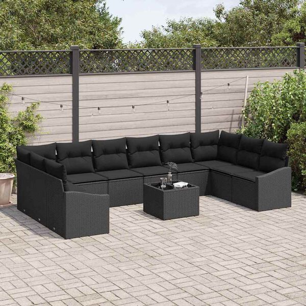 vidaXL Ensemble de canap&eacute; de jardin 11 pcs Noir Poly rotin