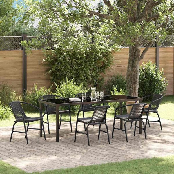 vidaXL Ensemble de salle &agrave; manger pour jardin 7 pcs Noir
