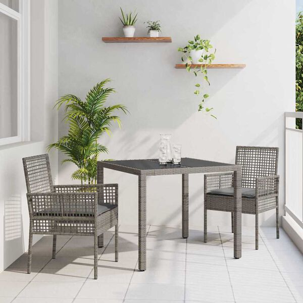 vidaXL Ensemble de salle &agrave; manger pour jardin 3 pcs Gris polyrotin