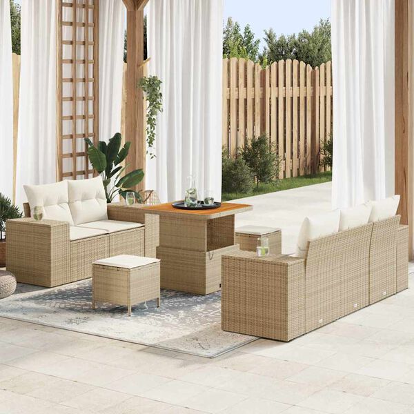vidaXL Ensemble de canap&eacute; de jardin 8 pcs Beige et cr&egrave;me Poly Rattan