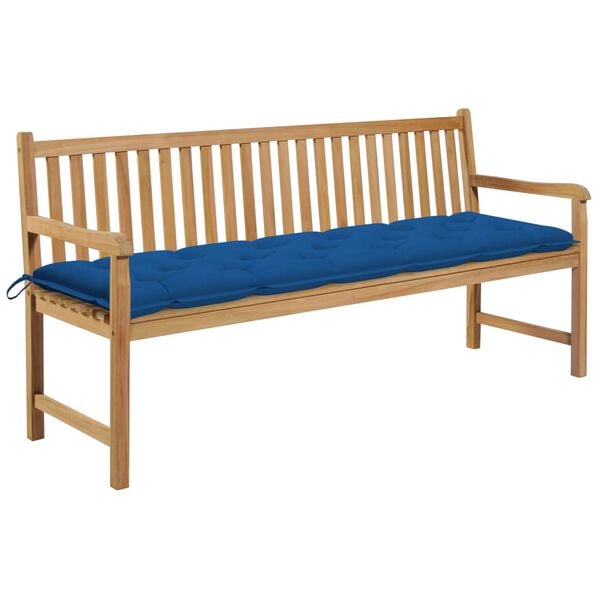 vidaXL Banc de jardin avec coussin bleu 175 cm Bois de teck massif