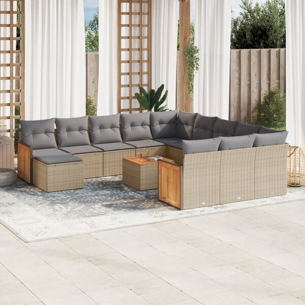 vidaXL Salon de jardin avec coussins 13 pcs beige r&eacute;sine tress&eacute;e
