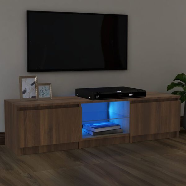 vidaXL Meuble TV avec lumi&egrave;res LED Ch&ecirc;ne marron 140x40x35,5 cm