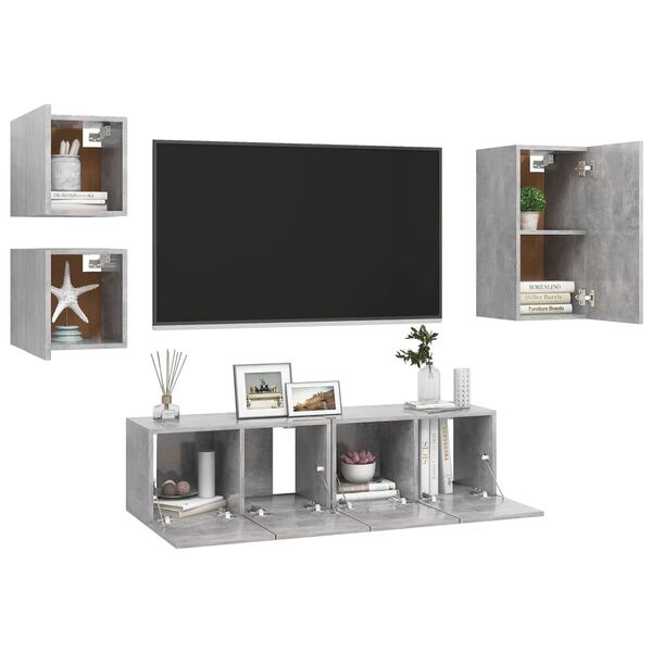 vidaXL Ensemble de meubles TV 5 pcs Gris b&eacute;ton Bois d'ing&eacute;nierie