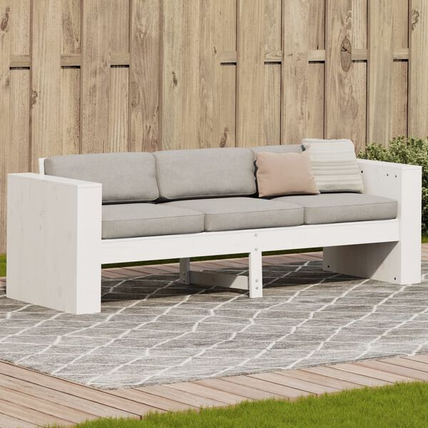 vidaXL Canap&eacute; de jardin 3 places blanc 189x60x62 cm bois de pin massif