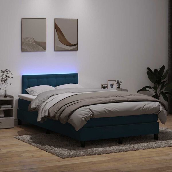 vidaXL Sommier &agrave; lattes de lit et matelas et LED bleu fonc&eacute; 120x220cm velours