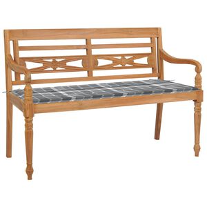 vidaXL Banc Batavia avec coussin &agrave; carreaux gris 120 cm Bois de teck