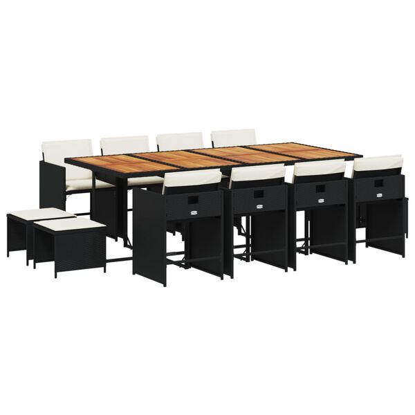 vidaXL Ensemble &agrave; manger de jardin 13 pcs coussins noir r&eacute;sine tress&eacute;e