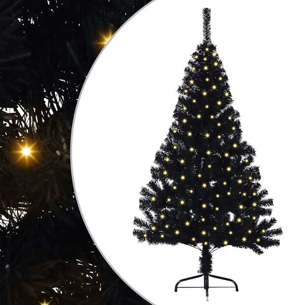 vidaXL Sapin de No&euml;l artificiel pr&eacute;-&eacute;clair&eacute; Noir 150 cm PVC