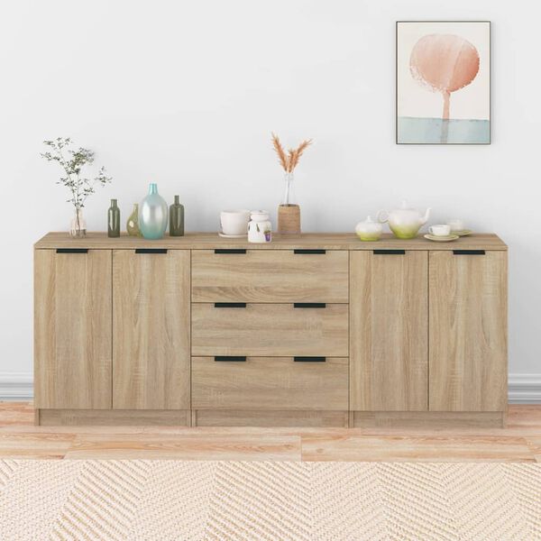 vidaXL Buffets 3 pcs Chêne sonoma Bois d'ingénierie