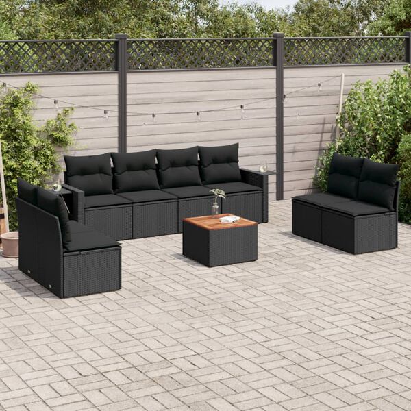 vidaXL Salon de jardin 9 pcs avec coussins noir r&eacute;sine tress&eacute;e