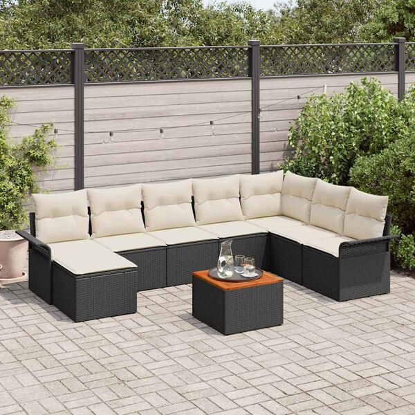vidaXL Ensemble de canap&eacute; de jardin avec coussin 9 pcs Noir polyrotin