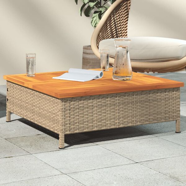 vidaXL Table de jardin beige 70x70x25 cm résine tressée et bois acacia
