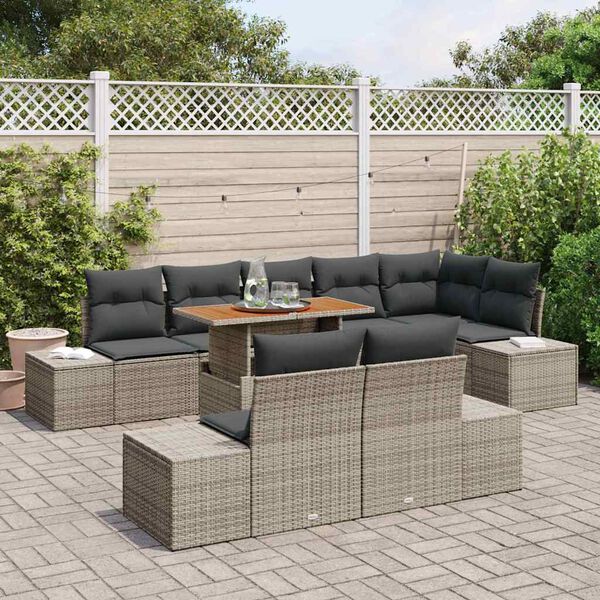 vidaXL Ensemble de salle &agrave; manger pour jardin 9 pcs Gris et marron