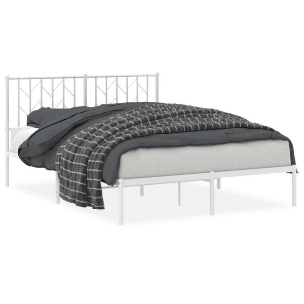 vidaXL Cadre de lit m&eacute;tal sans matelas et t&ecirc;te de lit blanc 140x190 cm