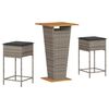 vidaXL Ensemble de bar de jardin 3 pcs et coussins gris r&eacute;sine tress&eacute;e