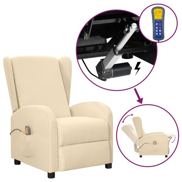 vidaXL Fauteuil de massage Crème Tissu