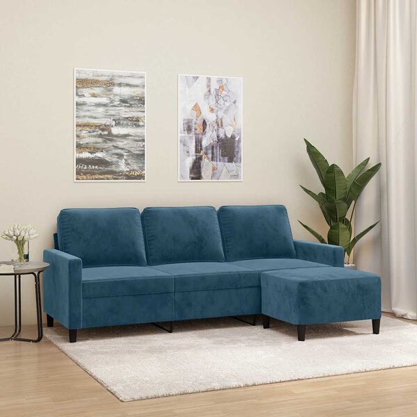 vidaXL Canap&eacute; &agrave; 3 places avec repose-pieds Bleu 180 cm Velours