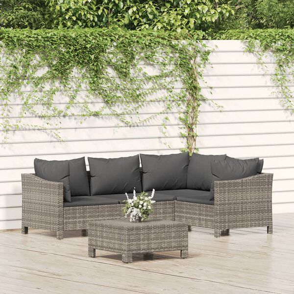 vidaXL Salon de jardin 5 pcs avec coussins Gris Résine tressée