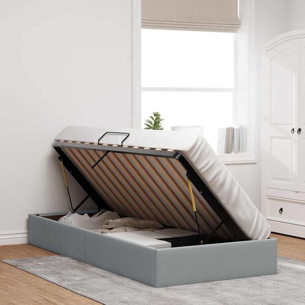vidaXL Lit de Rangement avec matelas Gris clair 90 x 190 cm tissu