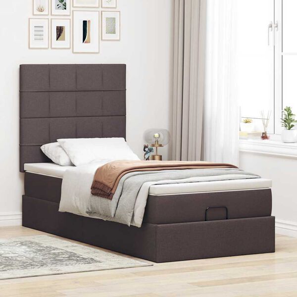 vidaXL Cadre de lit ottoman avec matelas marron foncé 100x200 cm tissu