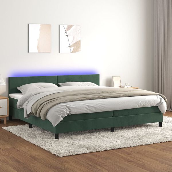 vidaXL Sommier &agrave; lattes de lit avec matelas LED Vert fonc&eacute; 200x200 cm