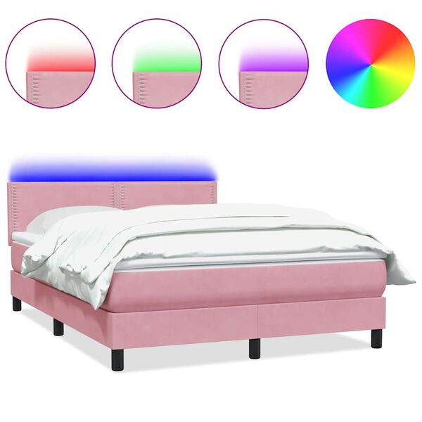 vidaXL Sommier &agrave; lattes de lit avec matelas et LED rose 160x210 cm velours