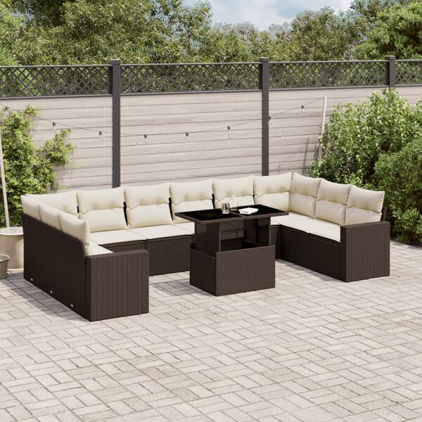 vidaXL Salon de jardin et coussins 11 pcs marron r&eacute;sine tress&eacute;e