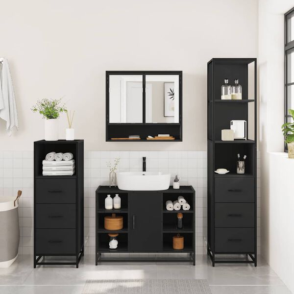 vidaXL Ensemble de meubles salle de bain 4 pcs noir bois d'ing&eacute;nierie