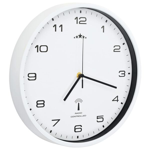 vidaXL Horloge murale radioguidée avec mouvement à quartz 31 cm Blanc