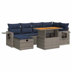 vidaXL Salon de jardin avec coussins 7 pcs noir r&eacute;sine tress&eacute;e acacia