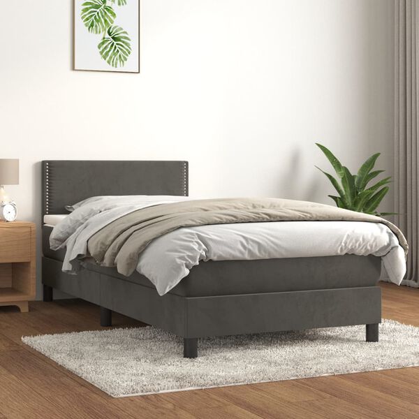 vidaXL Sommier &agrave; lattes de lit et matelas Gris fonc&eacute; 80x200 cm Velours