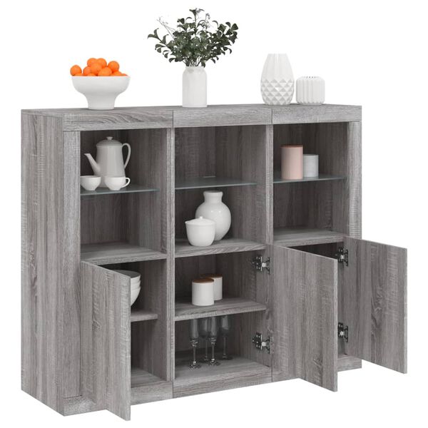 vidaXL Buffets avec lumi&egrave;res LED 3 pcs sonoma gris bois d'ing&eacute;nierie