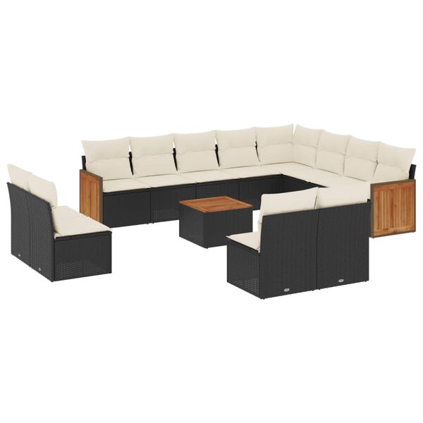 vidaXL Salon de jardin avec coussins 13 pcs noir r&eacute;sine tress&eacute;e