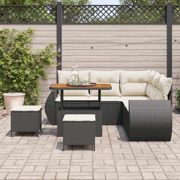 vidaXL Ensemble de canap&eacute; de jardin 8 pcs Noir et Cr&egrave;me polyrotin