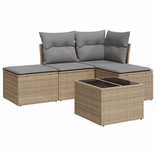 vidaXL Salon de jardin avec coussins 5 pcs beige r&eacute;sine tress&eacute;e
