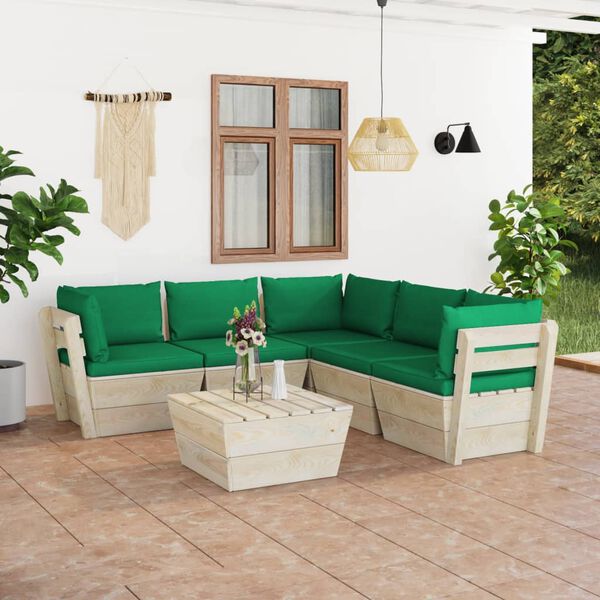 vidaXL Salon de jardin palette 6 pcs avec coussins bois d'&eacute;pic&eacute;a