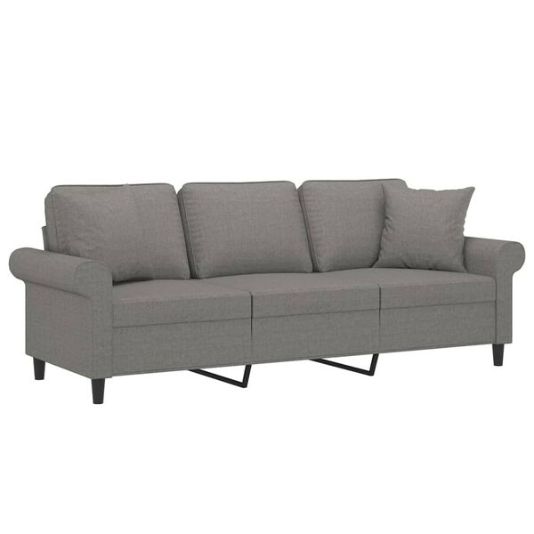 vidaXL Canap&eacute; 3 places et oreillers et coussins Gris fonc&eacute; 180cm Tissu